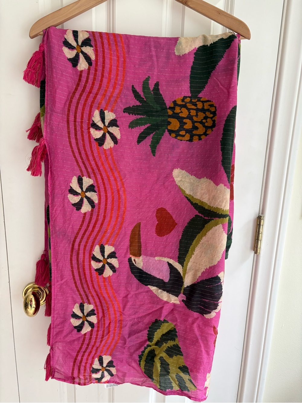Title:
FARM Rio Pink Tropical Tassel Scarf Shawl Wrap OS